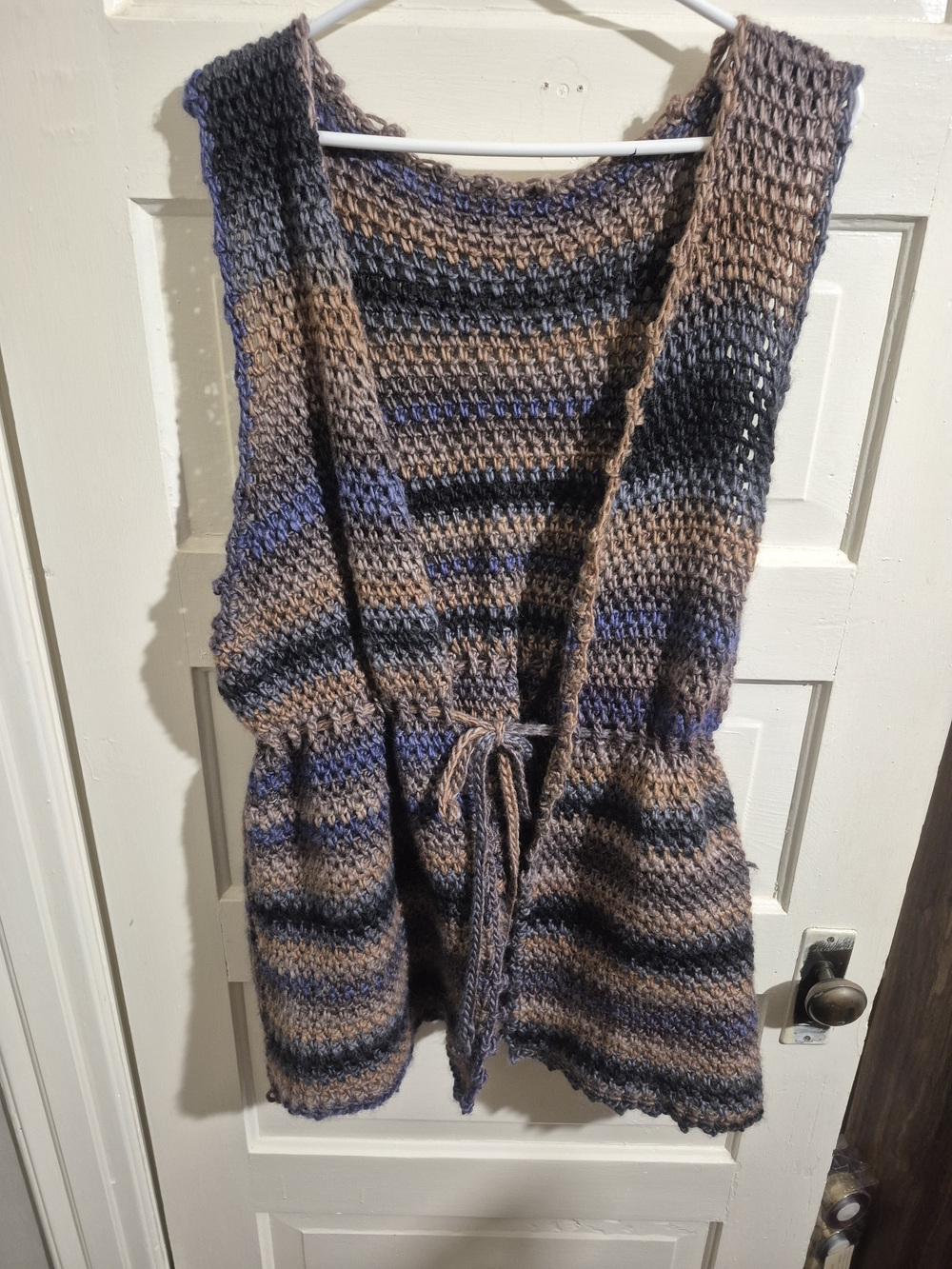 Handmade Crochet Wool Blend Boho Tie Front Vest Earth Tone 23 Ptp - Picture 2 of 5